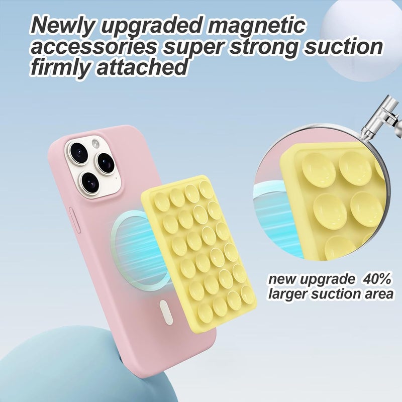 OPOM Magnetic Suction Phone Mount for MagSafe Case,Silicone Sticky Phone Grip Holder for iPhone,Removable Hands-Free Selfie/Video for TikTok & Instagram Influencer/Creator (Yellow) - Image 2